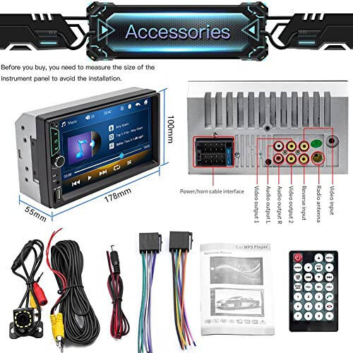 Leadfan 7-inch Car Stereo Double Din Radio Touchscreen with Backup Camera Multimedia Car Audio Support Mirror Link, Bluetooth Caller ID, FM/MP3/MP4/USB/Subwoofer, Aux Input Car Audio Receivers - 6