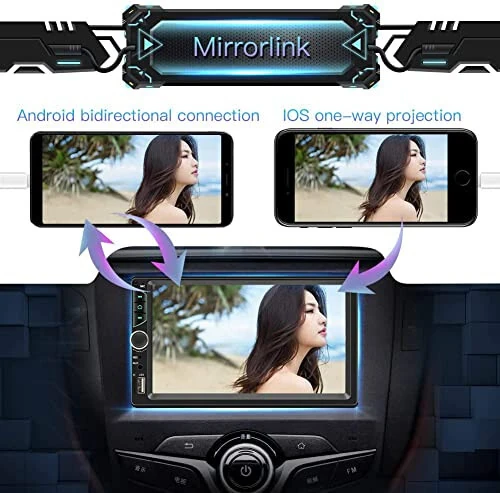 Leadfan 7-inch Car Stereo Double Din Radio Touchscreen with Backup Camera Multimedia Car Audio Support Mirror Link, Bluetooth Caller ID, FM/MP3/MP4/USB/Subwoofer, Aux Input Car Audio Receivers - 2