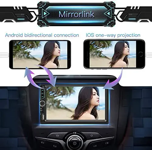 Leadfan 7-inch Car Stereo Double Din Radio Touchscreen with Backup Camera Multimedia Car Audio Support Mirror Link, Bluetooth Caller ID, FM/MP3/MP4/USB/Subwoofer, Aux Input Car Audio Receivers - 2
