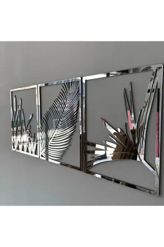 Leaf and Reed 3-Piece Table MDF Silver Plexiglass Wall Decoration Each 35x25 Cm - NUMA CONCEPT (1)