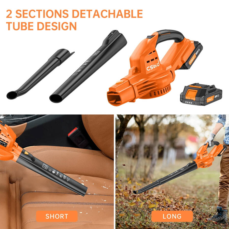 Leaf Blower, 20V Cordless Leaf Blower with 2 x 2.0 Ah Battery & Charger, Electric Leaf Blower for Lawn Care, 2 Speed Mode, 320CFM 165MPH Battery Powered Leaf Blower for Patio, Garden Cleaning-ORANGE - 6