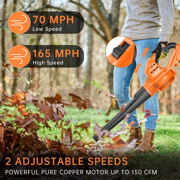 Leaf Blower, 20V Cordless Leaf Blower with 2 x 2.0 Ah Battery & Charger, Electric Leaf Blower for Lawn Care, 2 Speed Mode, 320CFM 165MPH Battery Powered Leaf Blower for Patio, Garden Cleaning-ORANGE - CSHIDWORLD