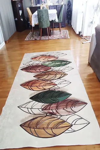Leaf Pattern Rug Digital Printed Non-Slip Base Washable Runner, Living Room And Hall Rug - SÜNGERSAN (1)