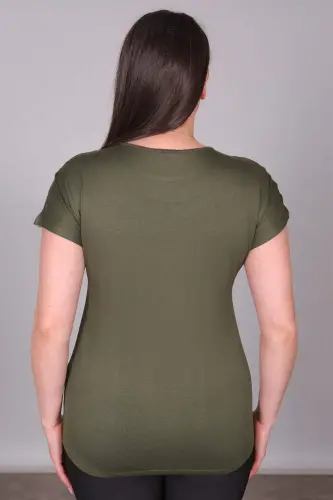 Leaf Patterned Drop Shoulder Khaki Blouse - 5