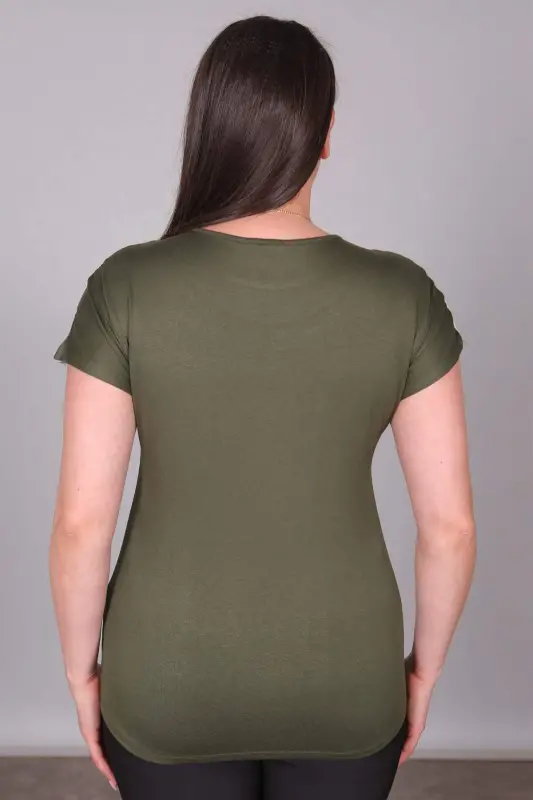 Leaf Patterned Drop Shoulder Khaki Blouse - 5