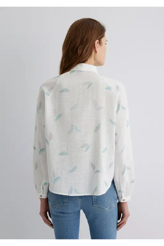 Leaf Print White Shirt Loose Fit - 5
