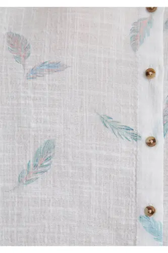 Leaf Print White Shirt Loose Fit - 7