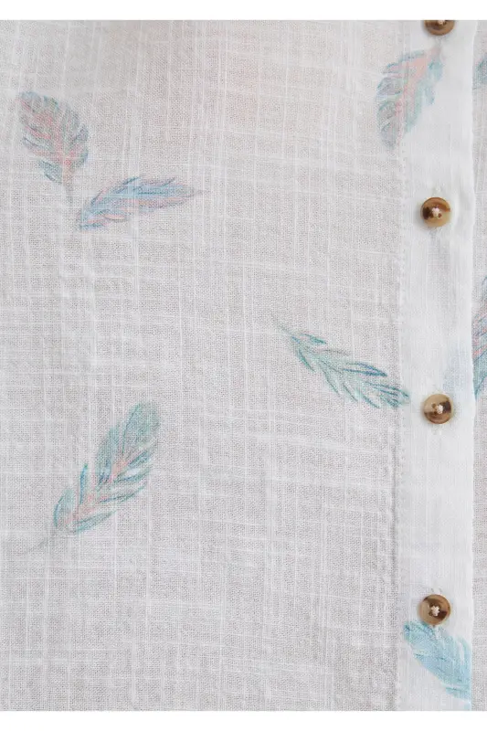 Leaf Print White Shirt Loose Fit - 7