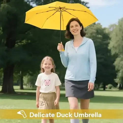 LEAGERA Compact Small Umbrellas for Rain&Sun, Cute Design Duck Head Umbrella for Girls Gifts, 8 Ribs Folding Umbrella with Wooden Handle 