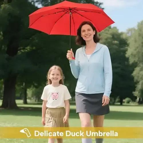 LEAGERA Compact Small зонтиклар Rain&Sun учун, Қизлар совғалари учун Cute Design Duck Head зонтик, Ёғоч дастали 8 та қаватли зонтик - 3