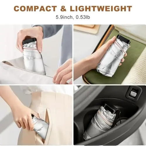 LEAGERA Hamyon uchun mini soyabon - UPF 50+ UV bloker quyoshdan himoya qiluvchi soyabon, ayollar uchun kichik mikro sayohat soyaboni dizayni, pushti - 5