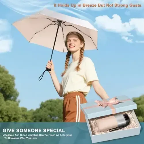 LEAGERA Hamyon uchun mini soyabon - UPF 50+ UV bloker quyoshdan himoya qiluvchi soyabon, ayollar uchun kichik mikro sayohat soyaboni dizayni, pushti - 6