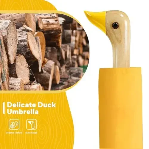 LEAGERA Compact Small Umbrellas for Rain&Sun, Cute Design Duck Head Umbrella for Girls Gifts, 8 Ribs Folding Umbrella with Wooden Handle - 6