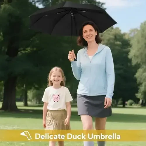 LEAGERA Compact Small Umbrellas for Rain&Sun, Cute Design Duck Head Umbrella for Girls Gifts, 8 Ribs Folding Umbrella with Wooden Handle - 3