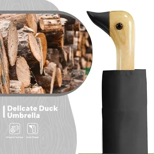 LEAGERA Compact Small Umbrellas for Rain&Sun, Cute Design Duck Head Umbrella for Girls Gifts, 8 Ribs Folding Umbrella with Wooden Handle - 6