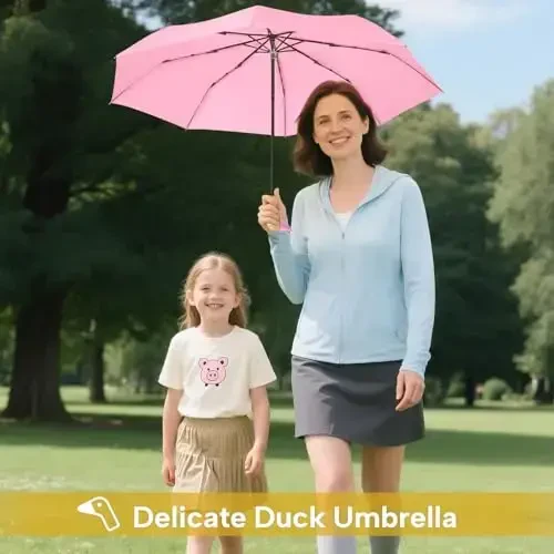 LEAGERA Compact Small Umbrellas for Rain&Sun, Cute Design Duck Head Umbrella for Girls Gifts, 8 Ribs Folding Umbrella with Wooden Handle - 3