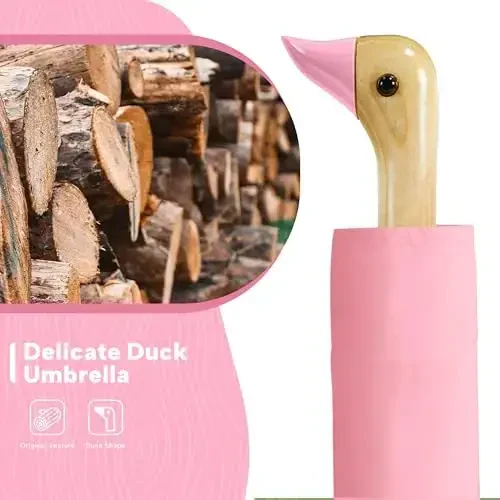 LEAGERA Compact Small Umbrellas for Rain&Sun, Cute Design Duck Head Umbrella for Girls Gifts, 8 Ribs Folding Umbrella with Wooden Handle - 6