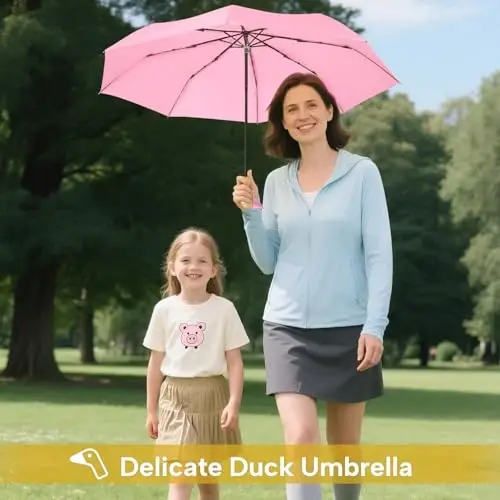LEAGERA Compact Small Umbrellas for Rain&Sun, Cute Design Duck Head Umbrella for Girls Gifts, 8 Ribs Folding Umbrella with Wooden Handle - 3