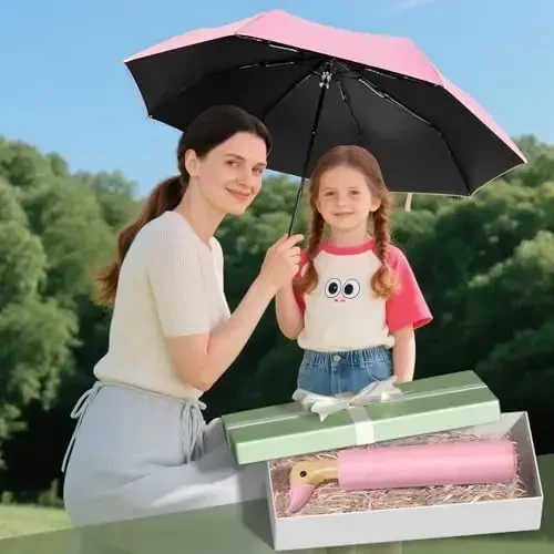 LEAGERA Compact Small Umbrellas for Rain&Sun, Cute Design Duck Head Umbrella for Girls Gifts, 8 Ribs Folding Umbrella with Wooden Handle - 3