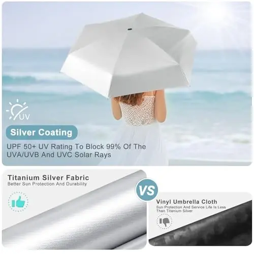 LEAGERA Mini Umbrella For Purse - UPF 50+ UV Blocker Sun Protection Umbrella, Small Micro Travel Parasol Design for Women - 4