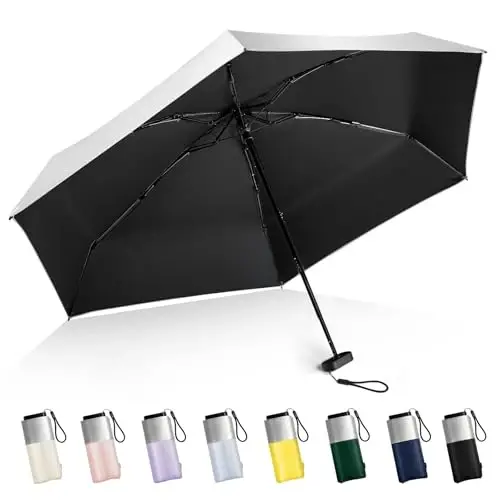 LEAGERA Mini Umbrella For Purse - UPF 50+ UV Blocker Sun Protection Umbrella, Small Micro Travel Parasol Design for Women, Black 