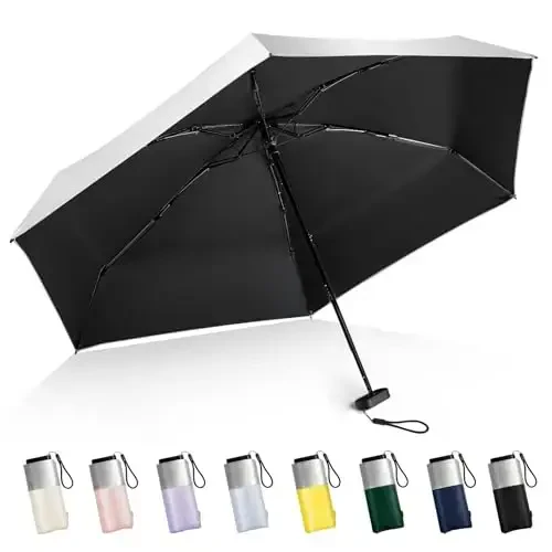 LEAGERA Mini Umbrella For Purse - UPF 50+ UV Blocker Sun Protection Umbrella, Small Micro Travel Parasol Design for Women, Black - 1