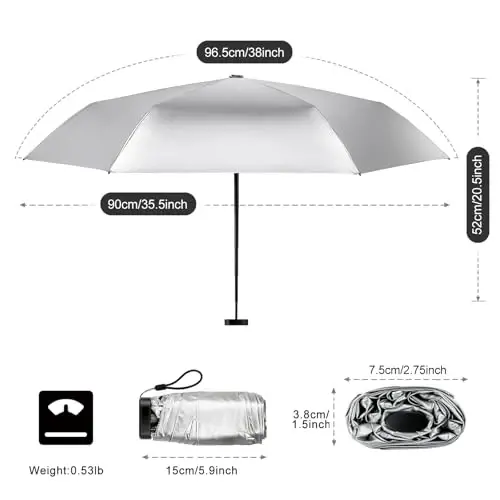 LEAGERA Mini Umbrella For Purse - UPF 50+ UV Blocker Sun Protection Umbrella, Small Micro Travel Parasol Design for Women, Pink | Titanium silver UV coating micro size, lightweight carry for purse/ pocket,summer travel, walking & outdoor - LEAGERA (1)