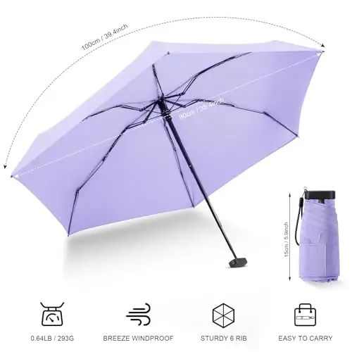 LEAGERA Mini Umbrella - Compact, Waterproof Travel Umbrella for Light Rain, Suitable for Women's Purse and Pocket - 7