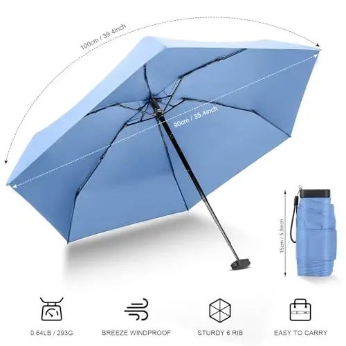 LEAGERA Mini Umbrella - Compact, Waterproof Travel Umbrella for Light Rain, Suitable for Women's Purse and Pocket - 7