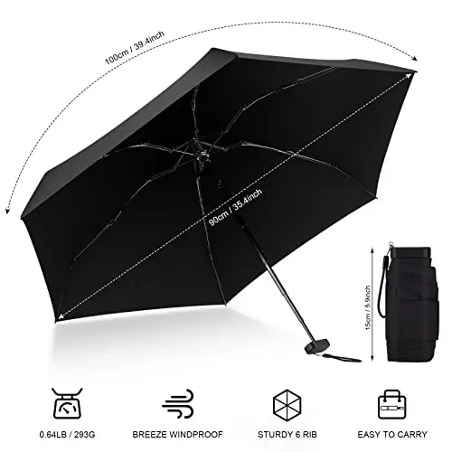 LEAGERA Mini Umbrella - Compact, Waterproof Travel Umbrella for Light Rain, Suitable for Women's Purse and Pocket - 12
