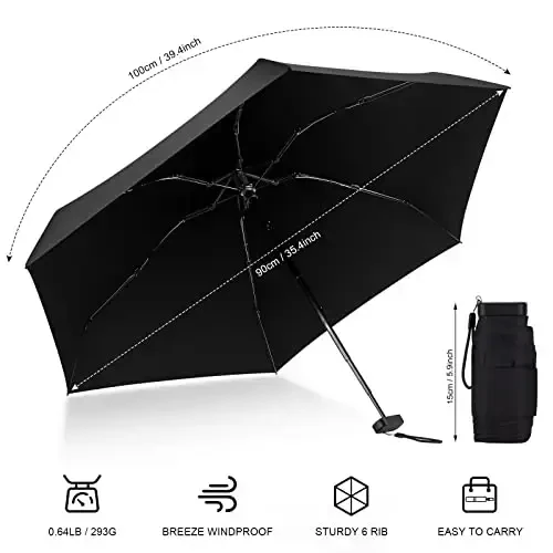 LEAGERA Mini Umbrella - Compact, Waterproof Travel Umbrella for Light Rain, Suitable for Women's Purse and Pocket - 6