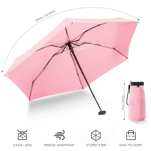 LEAGERA Mini Umbrella - Compact, Waterproof Travel Umbrella for Light Rain, Suitable for Women's Purse and Pocket - 7