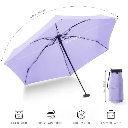 LEAGERA Mini Umbrella - Compact, Waterproof Travel Umbrella for Light Rain, Suitable for Women's Purse and Pocket - 7