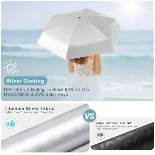 LEAGERA Mini Umbrella For Purse - UPF 50+ UV Blocker Sun Protection Umbrella, Small Micro Travel Parasol Design for Women - 4
