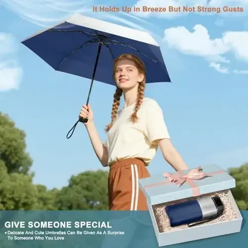 LEAGERA Mini Umbrella For Purse - UPF 50+ UV Blocker Sun Protection Umbrella, Small Micro Travel Parasol Design for Women - 6