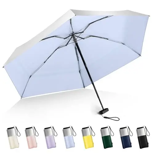 LEAGERA Mini Umbrella For Purse - UPF 50+ UV Blocker Sun Protection Umbrella, Small Micro Travel Parasol Design for Women, Blue - LEAGERA