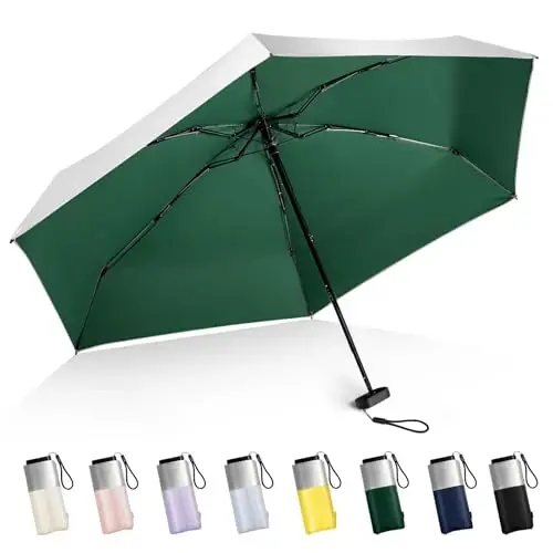 LEAGERA Mini Umbrella For Purse - UPF 50+ UV Blocker Sun Protection Umbrella, Small Micro Travel Parasol Design for Women, Dark Green - 1