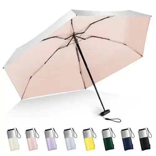 LEAGERA Mini Umbrella For Purse - UPF 50+ UV Blocker Sun Protection Umbrella, Small Micro Travel Parasol Design for Women, Pink 