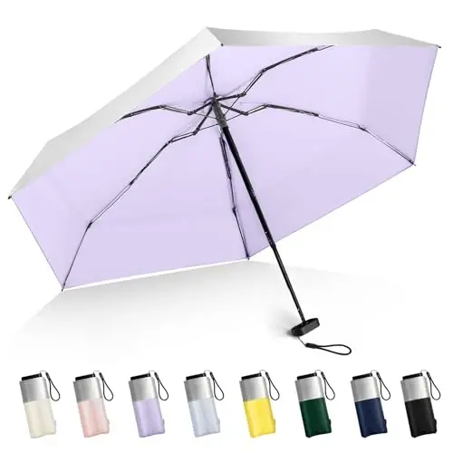 LEAGERA Mini Umbrella For Purse - UPF 50+ UV Blocker Sun Protection Umbrella, Small Micro Travel Parasol Design for Women, Purple 
