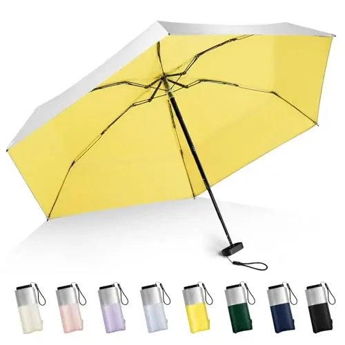 LEAGERA Mini Umbrella For Purse - UPF 50+ UV Blocker Sun Protection Umbrella, Small Micro Travel Parasol Design for Women,Yellow - LEAGERA