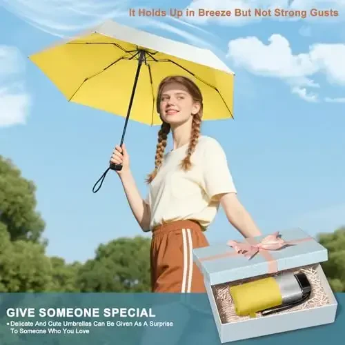 LEAGERA Mini Umbrella For Purse - UPF 50+ UV Blocker Sun Protection Umbrella, Small Micro Travel Parasol Design for Women,Yellow - 6