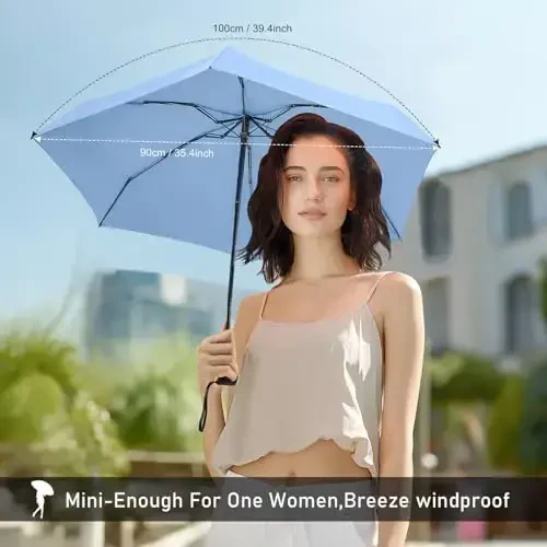 LEAGERA Mini Umbrella - ixcham, yengil yomg'ir uchun suv o'tkazmaydigan sayohat soyaboni, ayollar sumkasi va cho'ntagiga mos keladi - 4