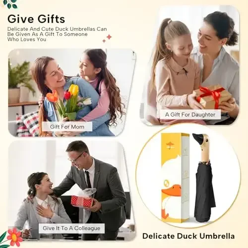 LEAGERA yomg'ir va quyosh uchun ixcham kichik soyabonlar, qizlar uchun sovg'alar uchun yoqimli o'rdak boshi soyaboni, yog'och dastali 8 qirrali buklama soyabon - 4