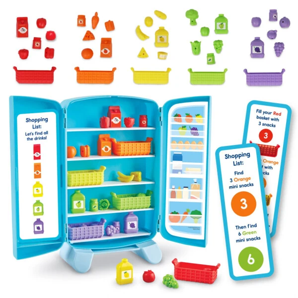 Learning Resources Sorting Snacks Mini Fridge, Plastic Shape Sorting Toy, Snack Toys, Educational Toys with 51 Pieces, Baby and Toddler Toys Ages 3+ - LEARNING RESOURCES