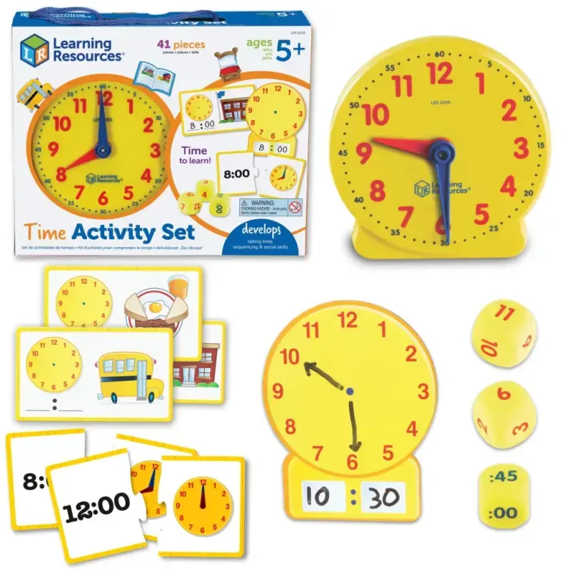 Learning Resources Time Activity Set, bolalar uchun o'quv o'yinchog'i, 5 yoshdan oshganlar uchun - LEARNING RESOURCES
