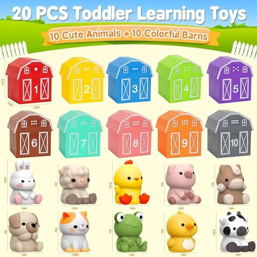 Learning Toys for 1,2,3 Year Old Toddlers, 20Pcs Farm Animals Toys Montessori Counting, Matching & Sorting Fine Motor Games, Christmas Birthday Easter Gift for Baby Boys Girls Age 12-18 Months - 23