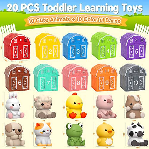 Learning Toys for 1,2,3 Year Old Toddlers, 20Pcs Farm Animals Toys Montessori Counting, Matching & Sorting Fine Motor Games, Christmas Birthday Easter Gift for Baby Boys Girls Age 12-18 Months - 17