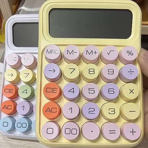 leasote Creative Colorful Candy-Colored Electronic Calculator,12 Digit Large LCD Display and Big Round Buttons, Typewriter-Inspired Mechanical Key Calculator for Office,School, Home, Business Use YEL - 3