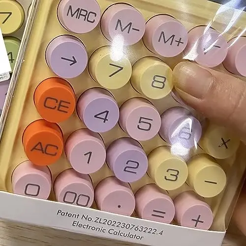 leasote Creative Colorful Candy-Colored Electronic Calculator,12 Digit Large LCD Display and Big Round Buttons, Typewriter-Inspired Mechanical Key Calculator for Office,School, Home, Business Use YEL - 4