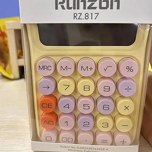 leasote Creative Colorful Candy-Colored Electronic Calculator,12 Digit Large LCD Display and Big Round Buttons, Typewriter-Inspired Mechanical Key Calculator for Office,School, Home, Business Use YEL - 5